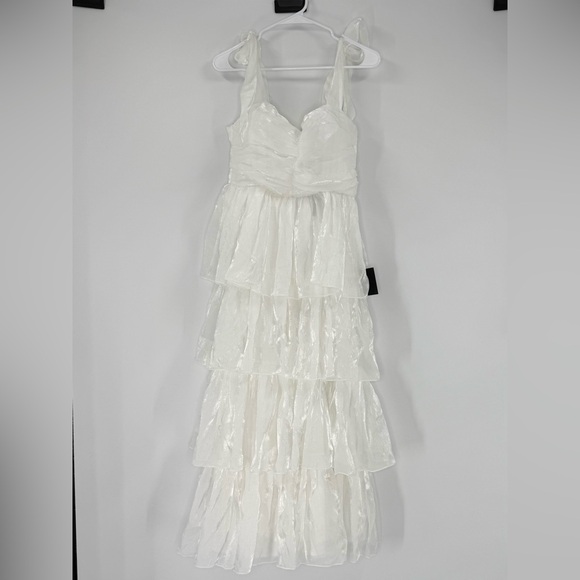 Lulus Radiant Arrival Shiny White Organza Tiered Tie Strap Maxi Dress Size M NWT - Picture 10 of 16